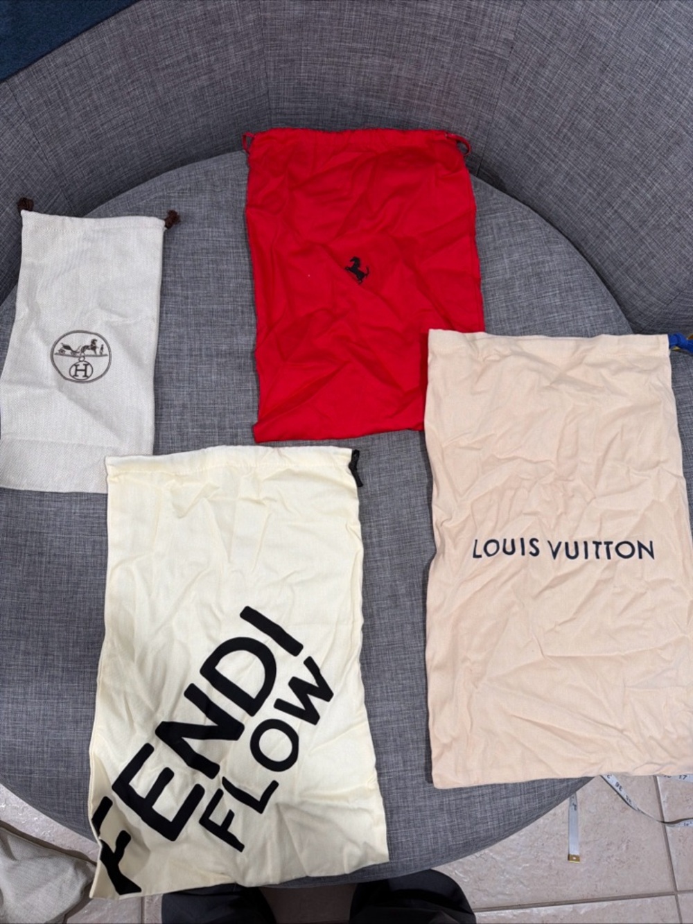 Designer Dust Bag Lot - Fendi, Louis Vuitton, Ferrari, Hermès 4 pcs